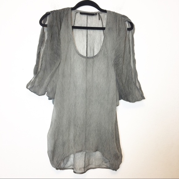 L.A.M.B. Tops - LAMB Gray Crinkle Silk Sheer Blouse
